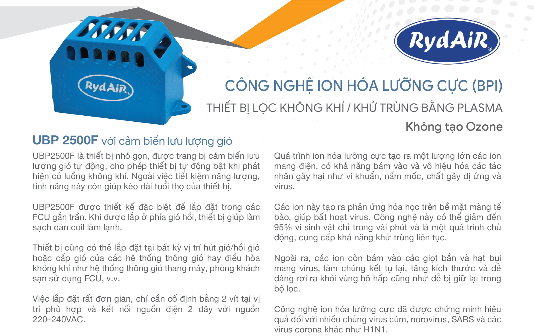 Catalogue Thiết bị khử khuẩn Plasma RydAir